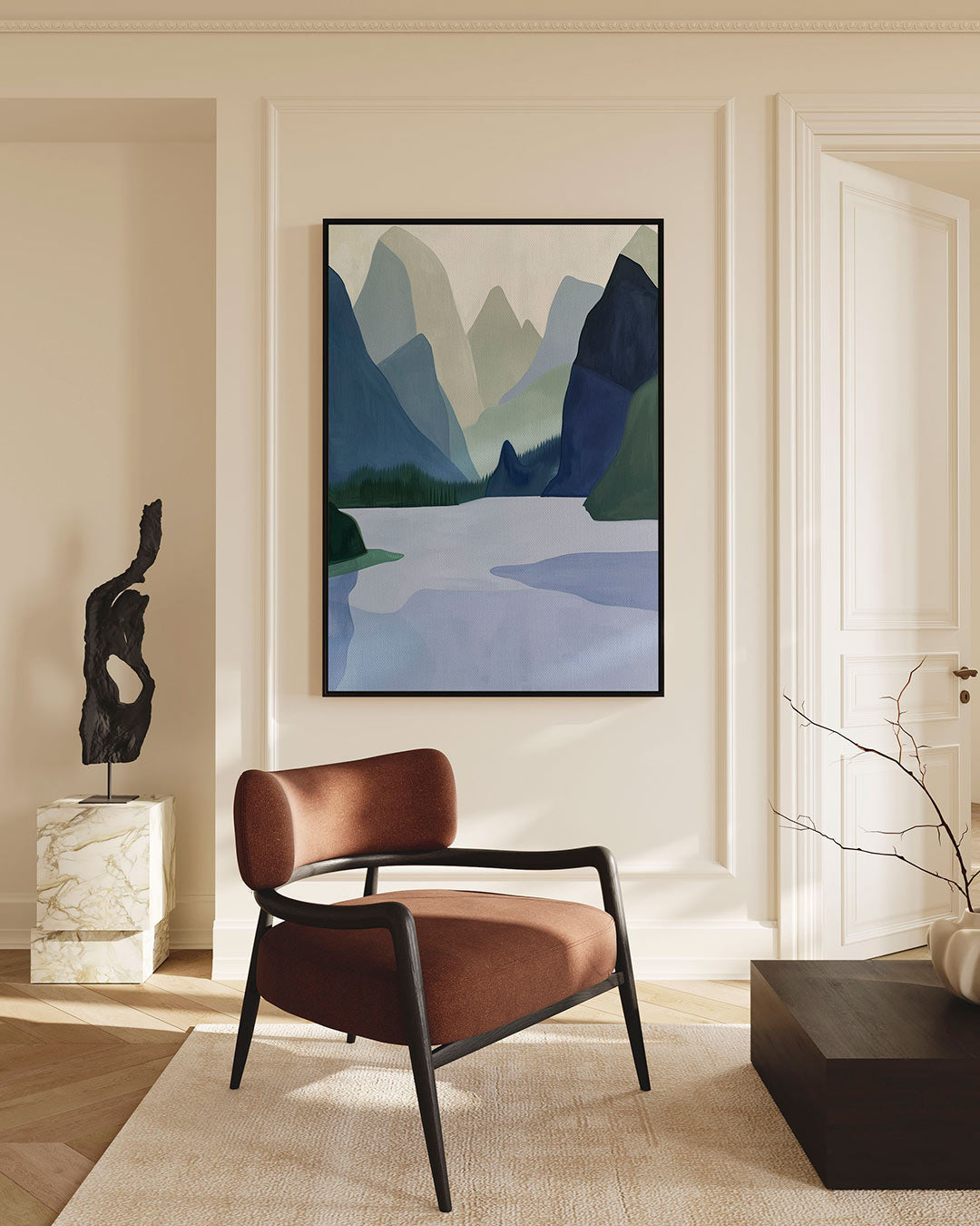 Serene berglandschap – staand wanddecoratie kunstwerk