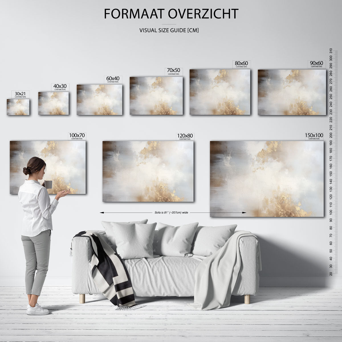 Abstracte beige en grijze – liggende muurposter met abstracte vormen