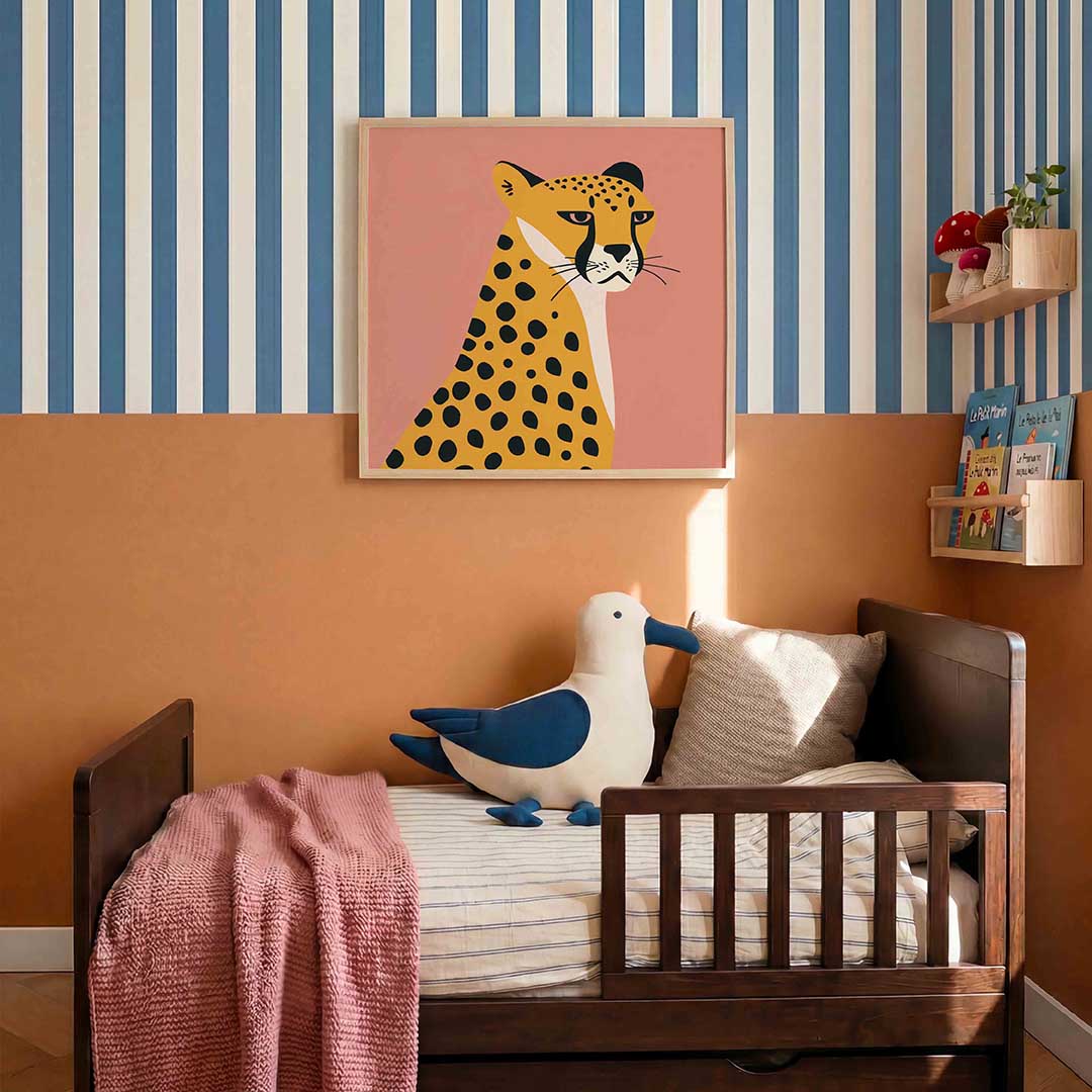 Luipaard op roze – kids poster in vierkant formaat