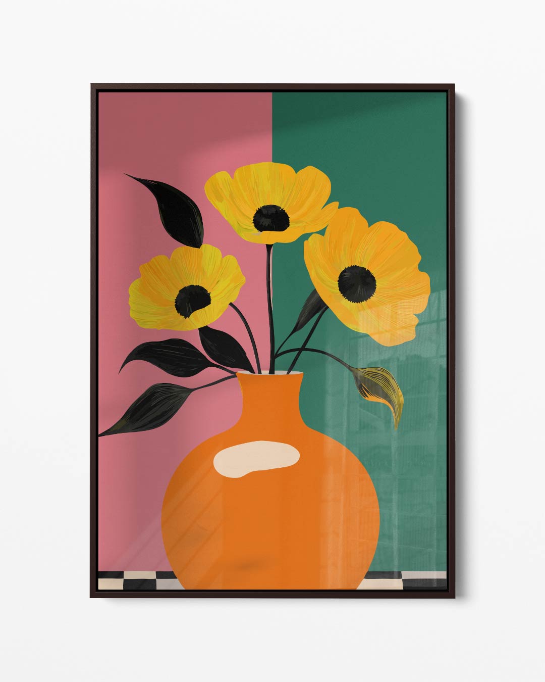 Oranje Bloemenvazen Stilleven – portret kunstwerk als wanddecoratie