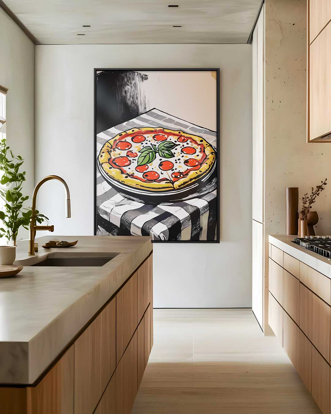 Sfeervolle Pizza op Tafel – staand kunstwerk voor modern interieur