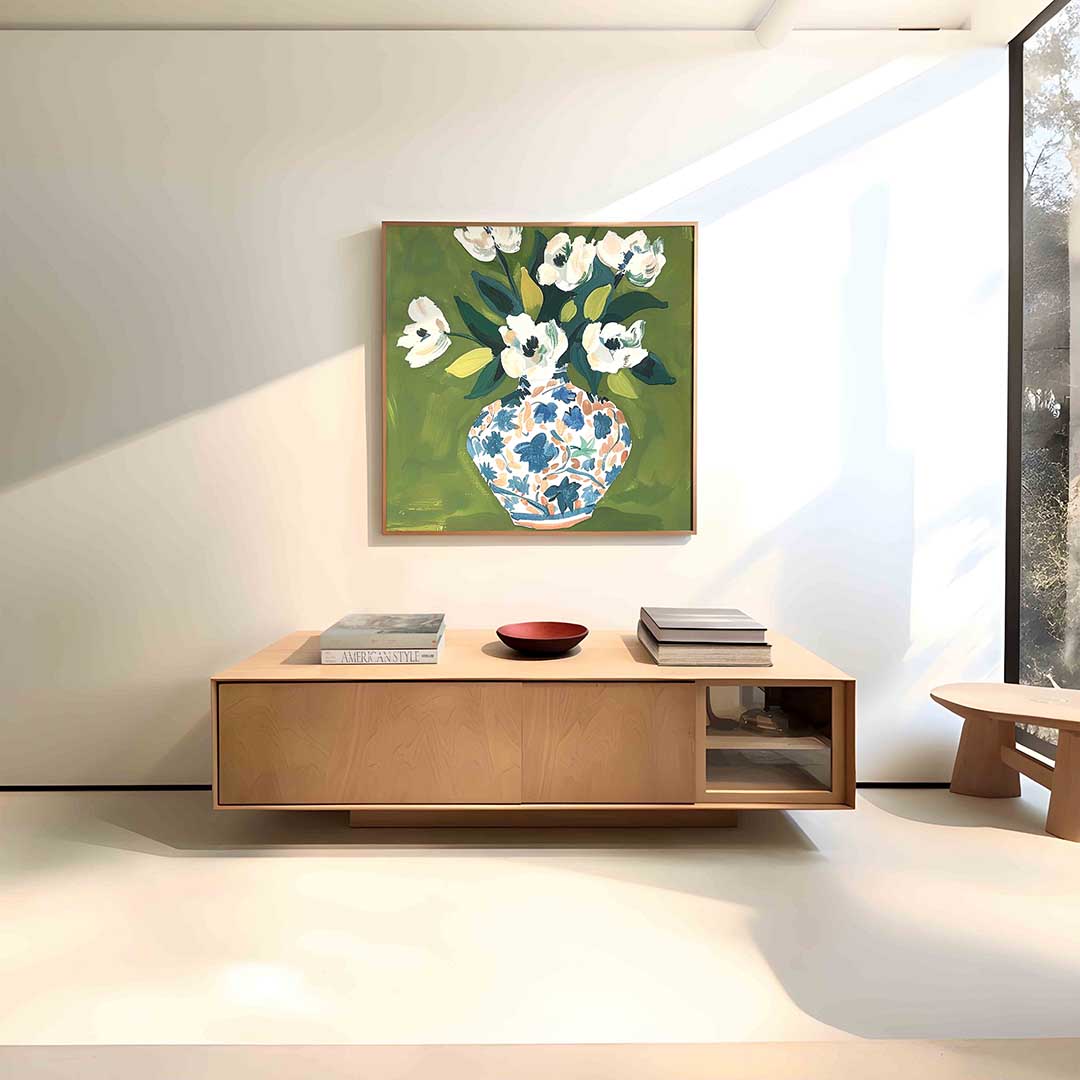 Bloemen in vaas – vierkante bloemen wanddecoratie van WallArtistic