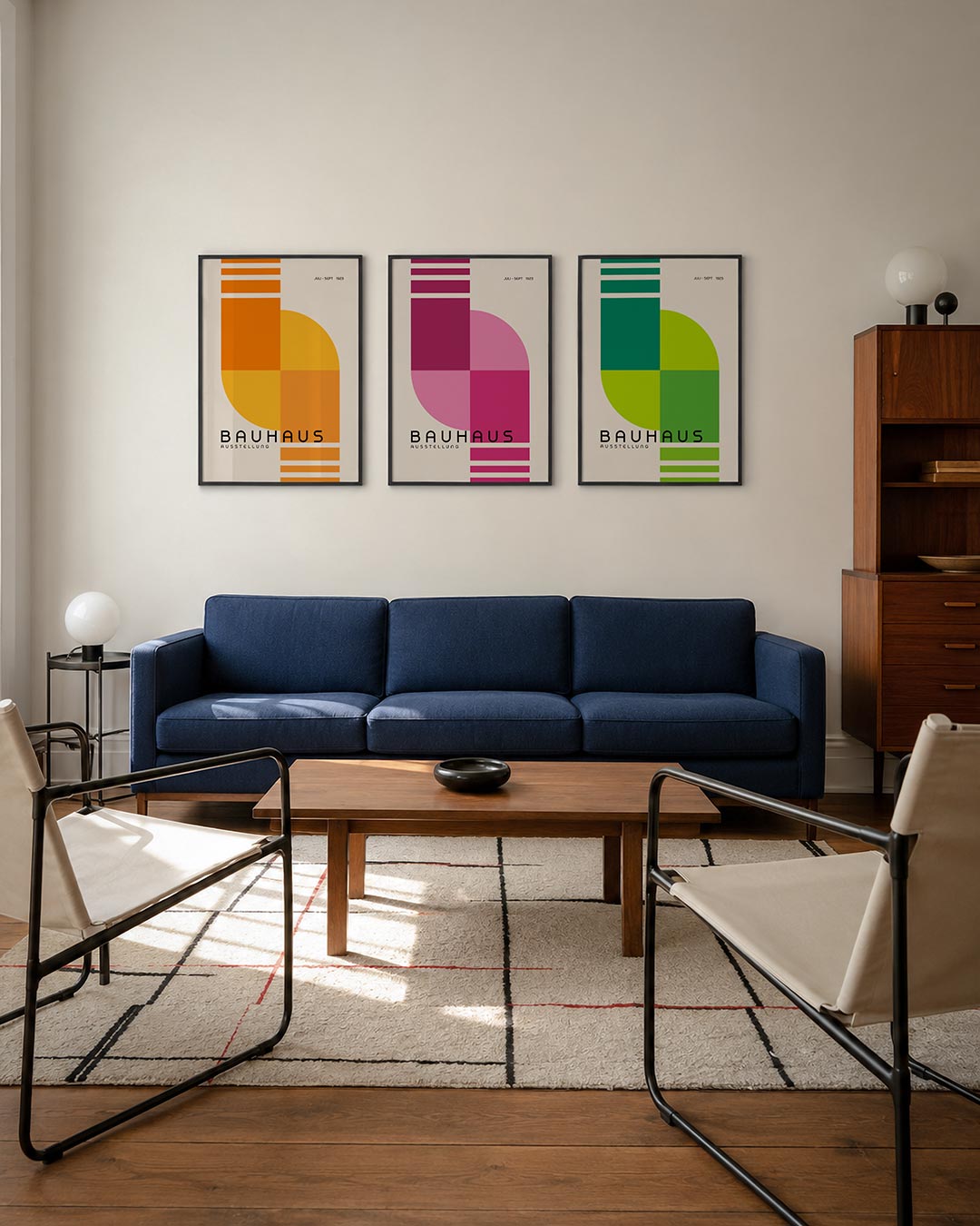Vormen en vlakken driedelige posterset – deze posterset in drie delen toont een dynamisch spel van oranje en geel. Rechte