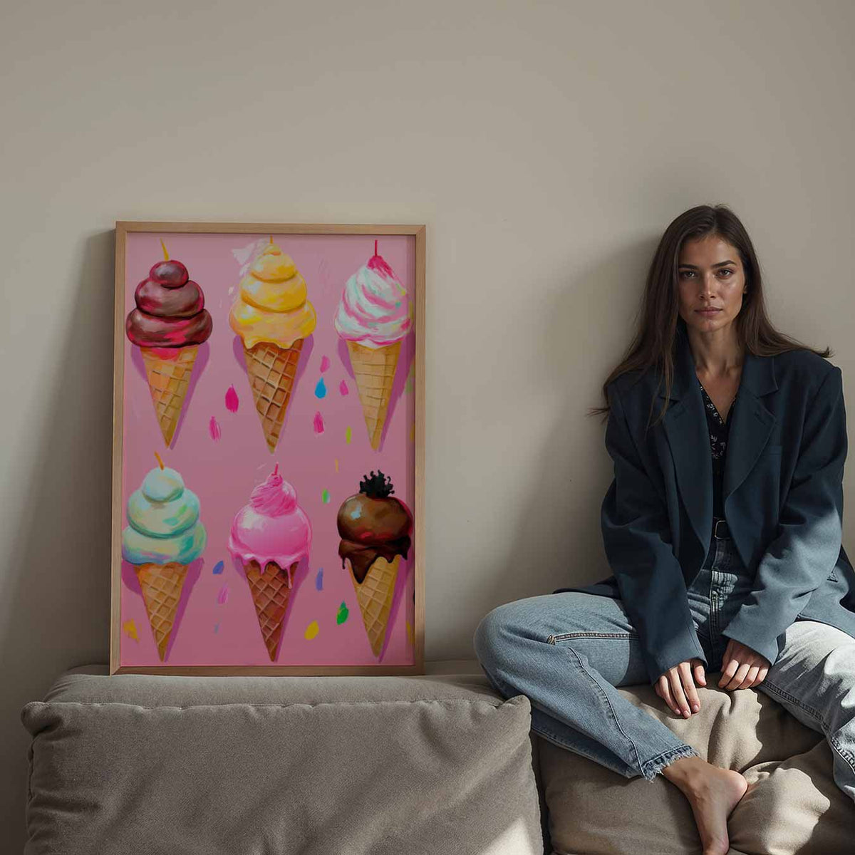 Kleurrijke IJshoorntjes – staande keuken wanddecoratie van WallArtistic
