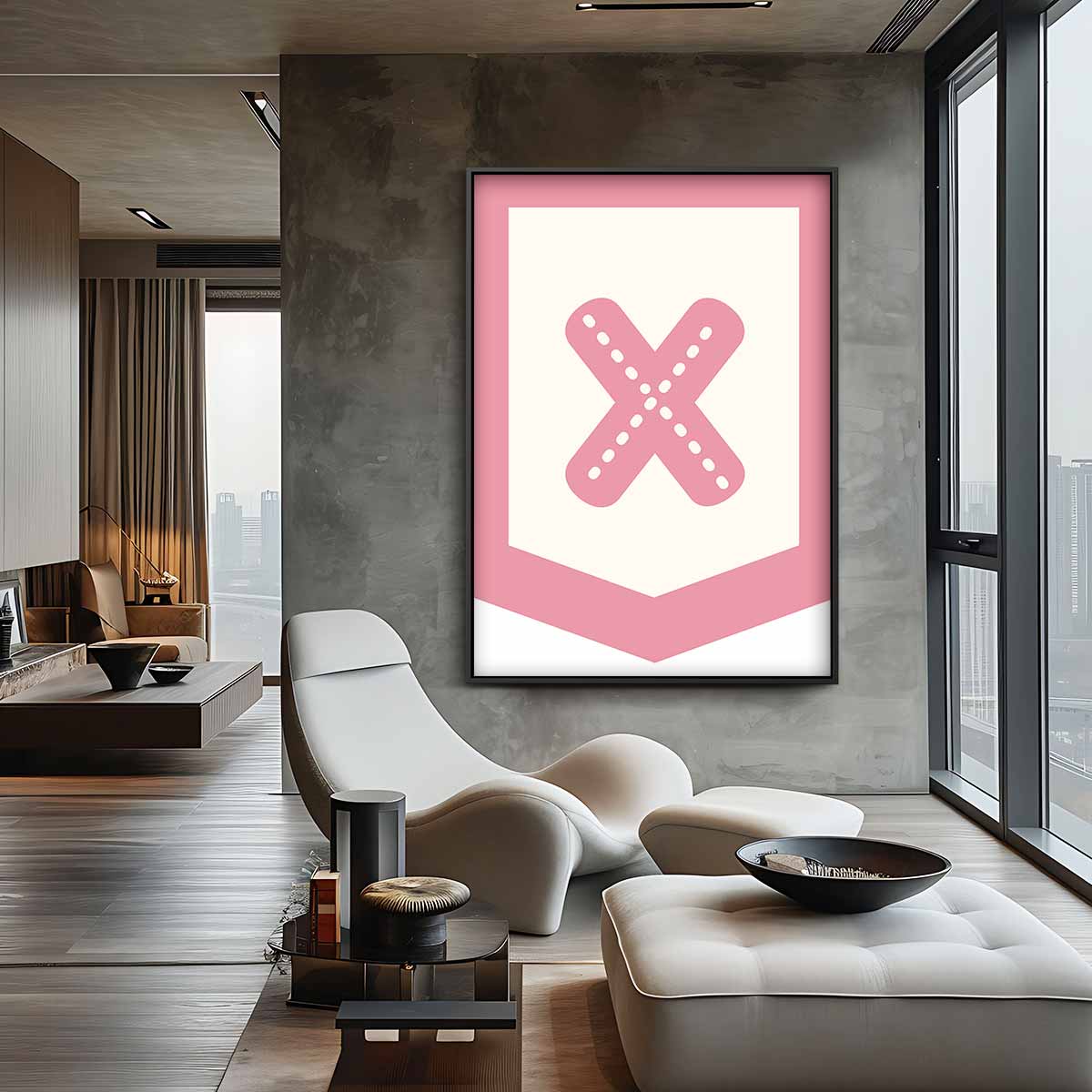 Pleisterkruis roze – canvas wanddecoratie in portret formaat