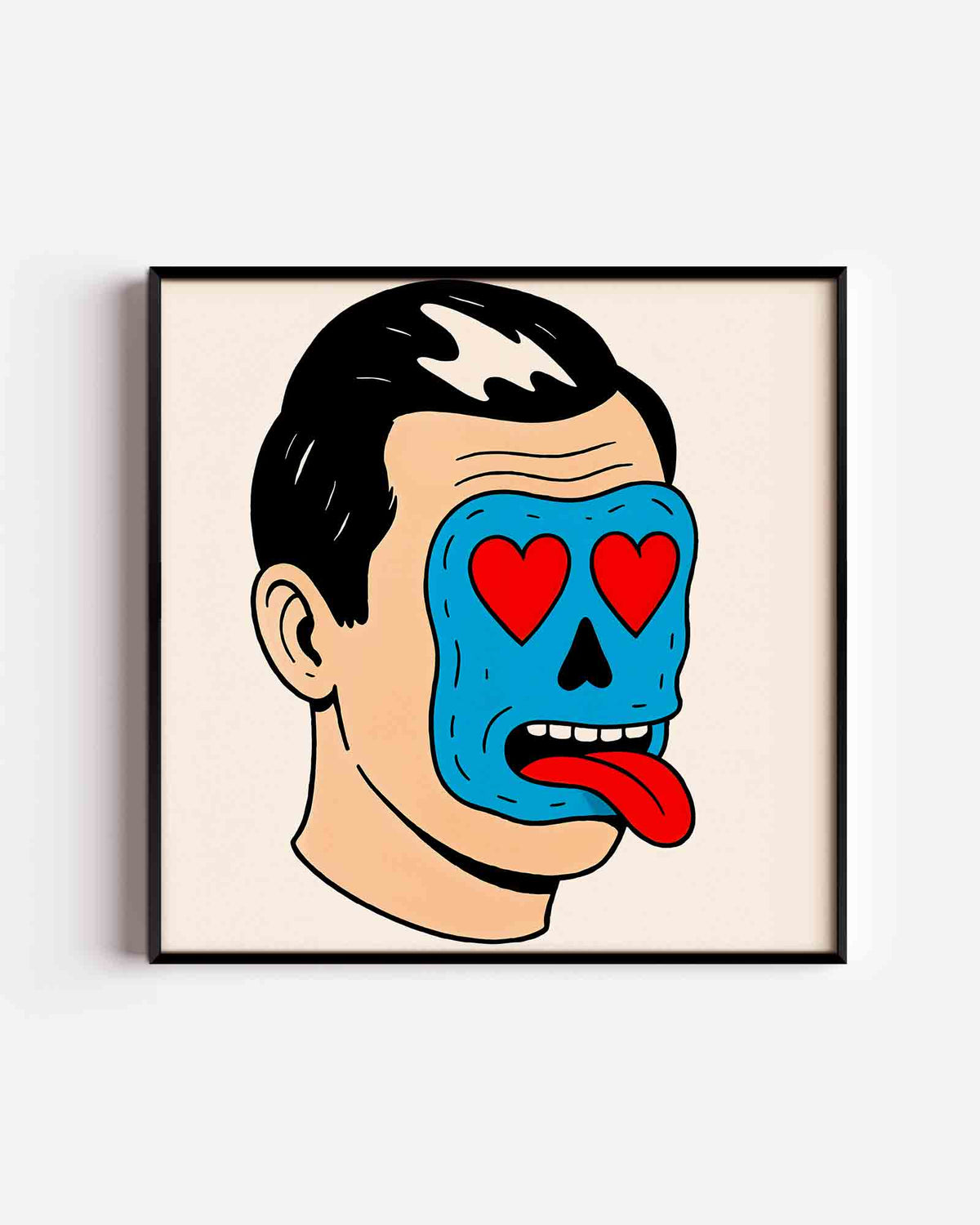 Blauw masker met rode harten – Pop Art vierkante poster als wanddecoratie