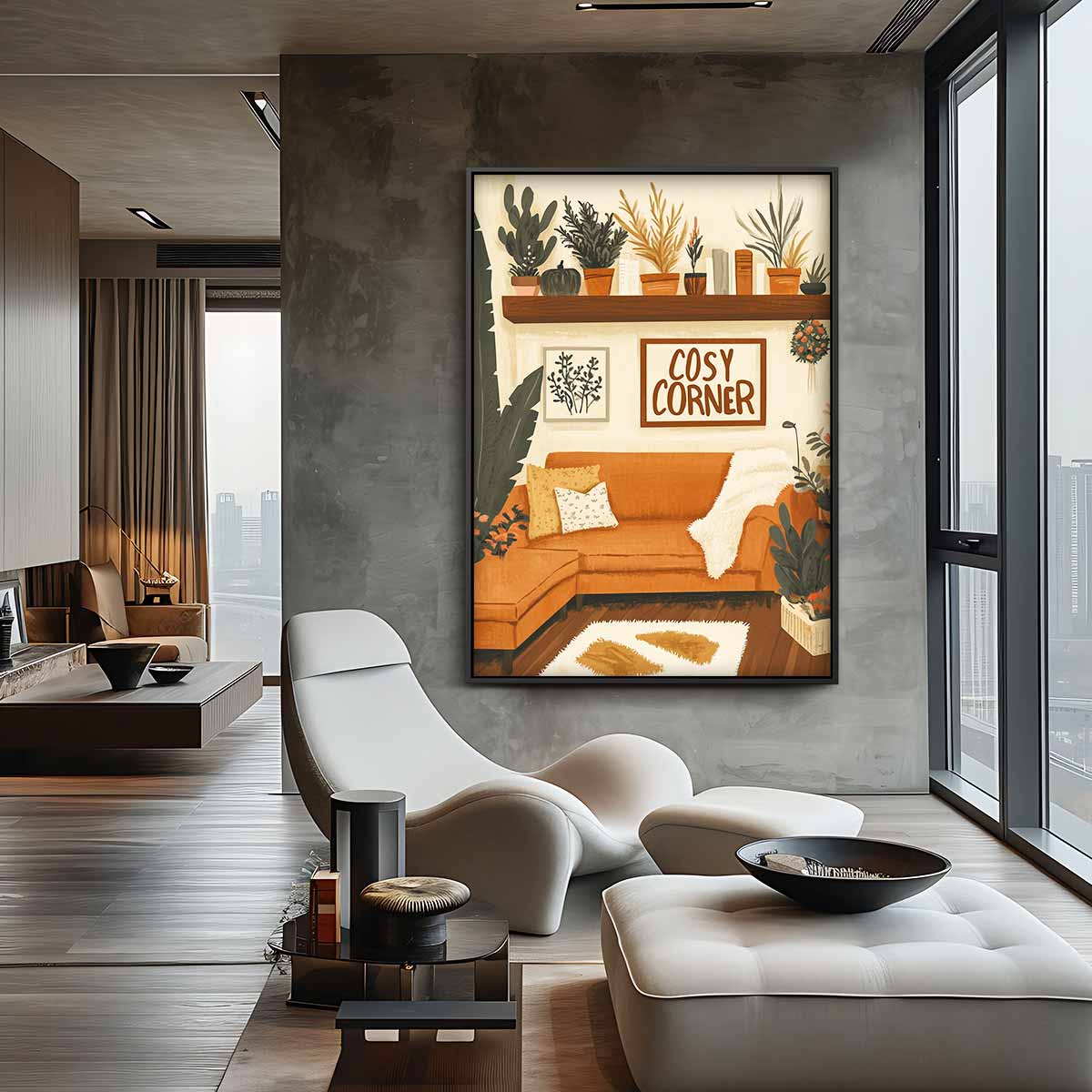 Gezellige Hoek Illustratie – canvas wanddecoratie in portret formaat