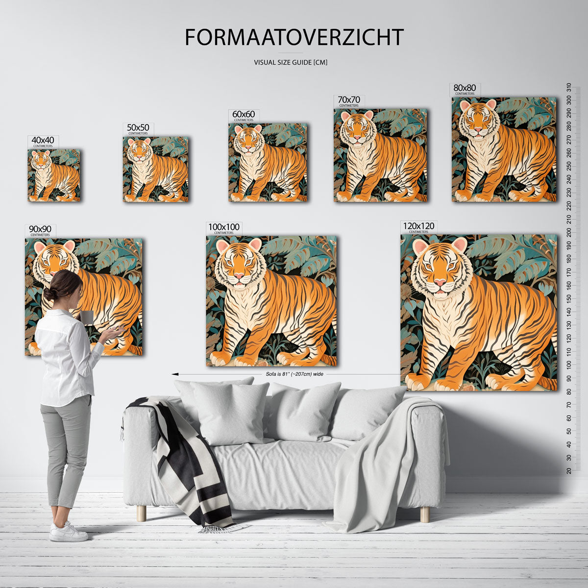 Tijger in jungle – vierkante muurposter met dierenthema