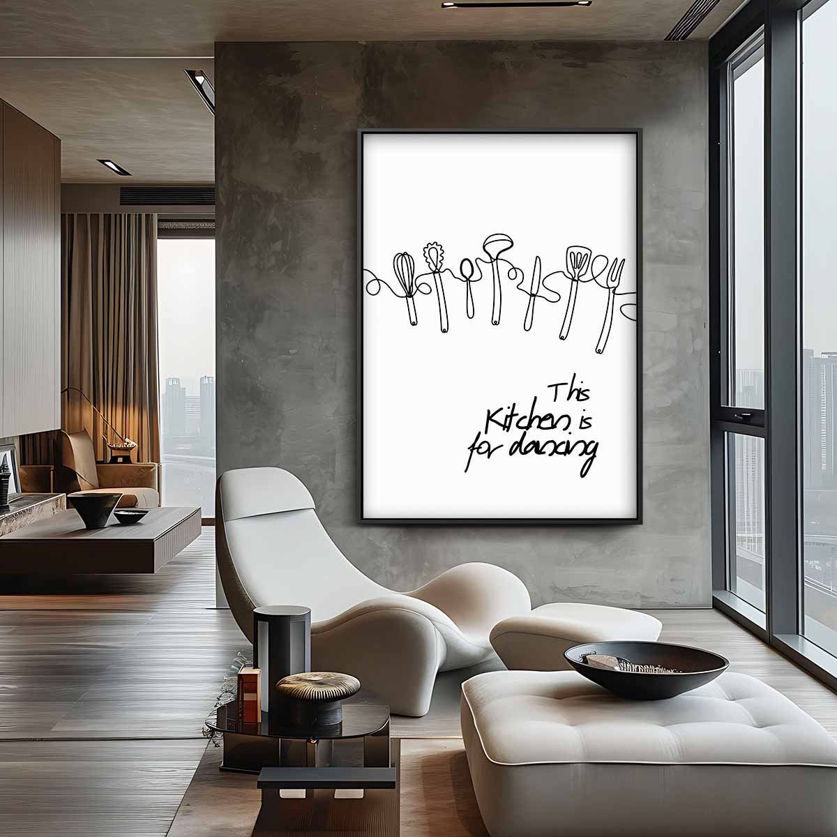 Dansende Keukentools Print – plexiglas kunstwerk als wanddecoratie