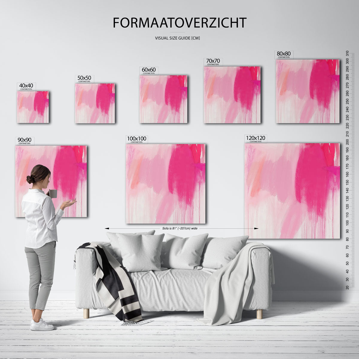 Roze tinten – vierkante muurposter met kleurrijke vormen