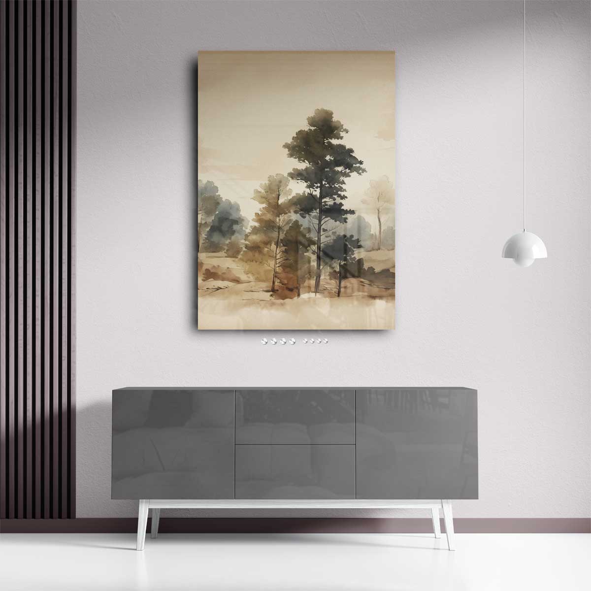 Tijdloze Boslandschap Aquarel – staand kunstwerk voor modern interieur