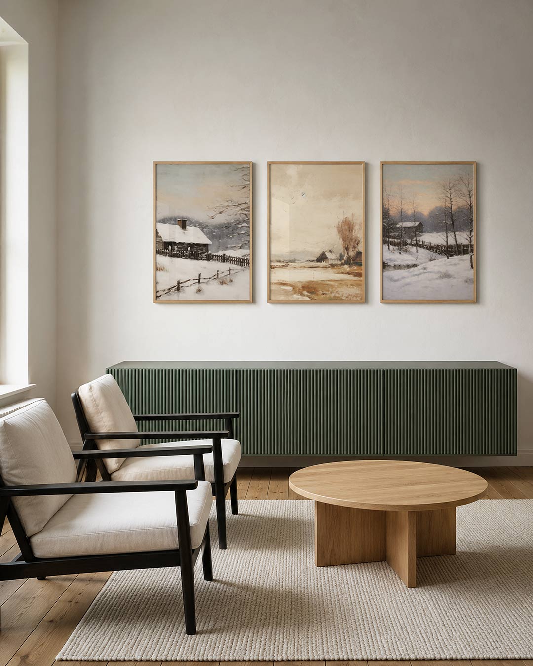 Winterse rust – een serene winterlandschap met een houten huisje omringd door besneeuwde – weergave 2