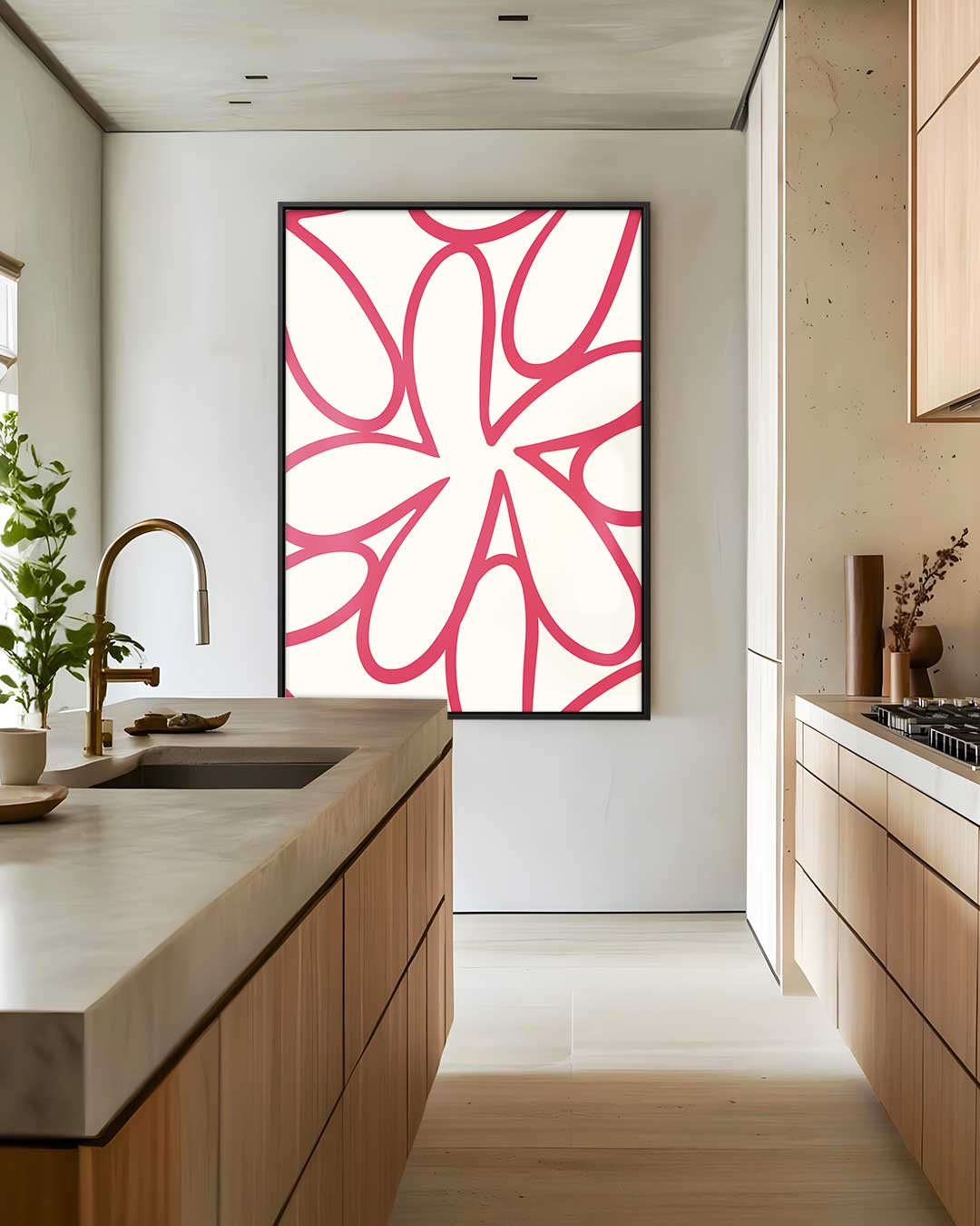 Bloemachtige Vormen in Rood – plexiglas wanddecoratie in portret formaat