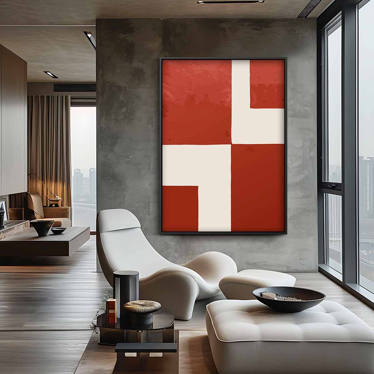 Abstract Rood-Blok Kunstwerk – canvas wanddecoratie in portret formaat