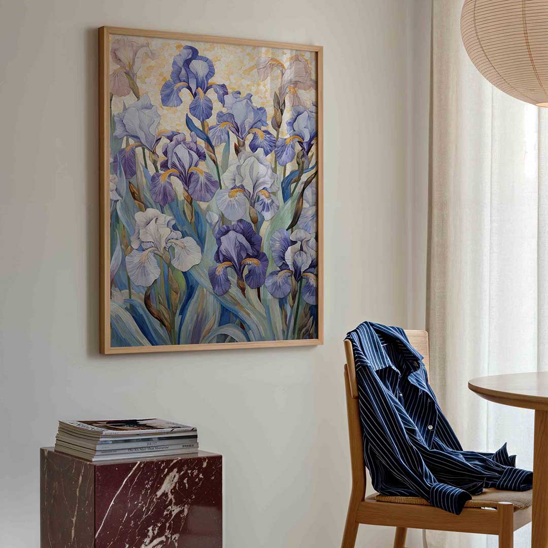 Blauwe irissen – bloemen poster in staand formaat