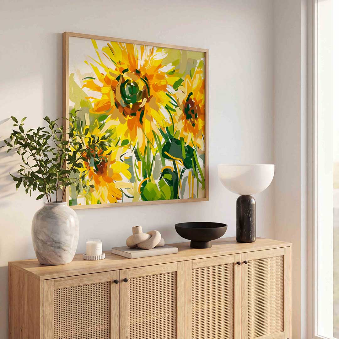 Zonnebloemen – illustratie poster in vierkant formaat