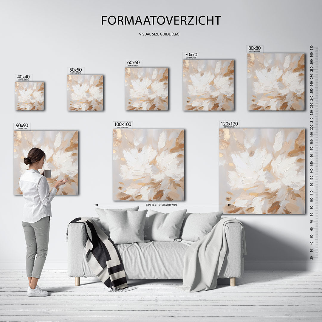 Vloeiende bewegingen kunstwerk – dit kunstwerk toont zachte, vloeiende vormen in een harmonie van beige en wit, met subtiele