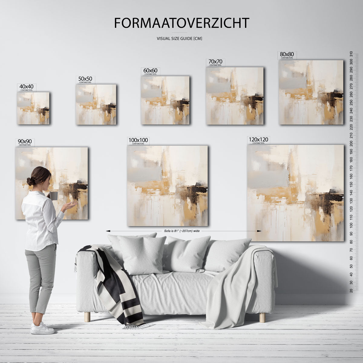 Abstracte beige en grijze – vierkante muurposter met kunst en design
