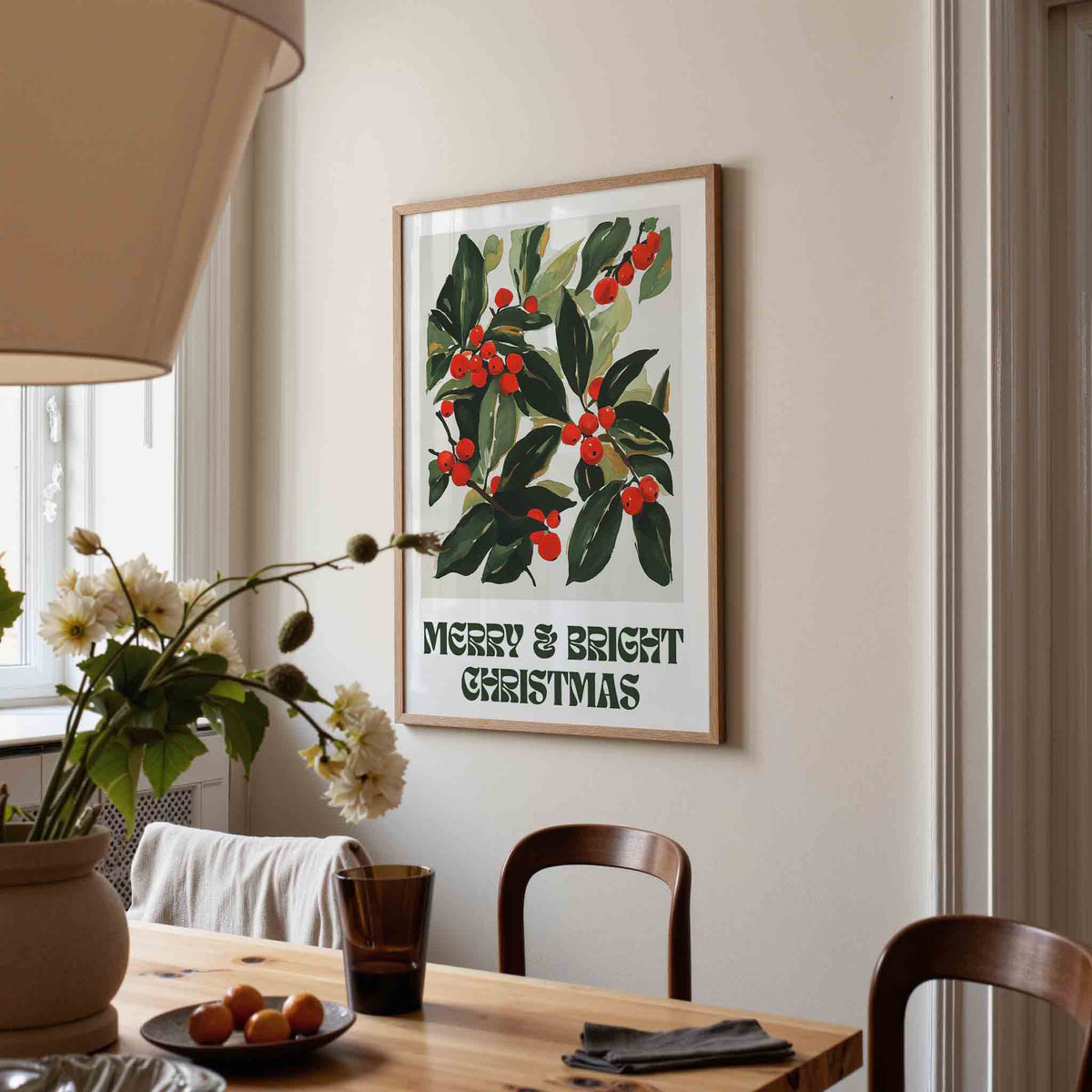 Groene bladeren en rode bessen – kerstposter in staand formaat