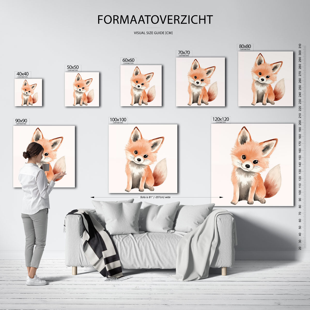 Schattige vos – vierkante muurposter voor de kinderkamer