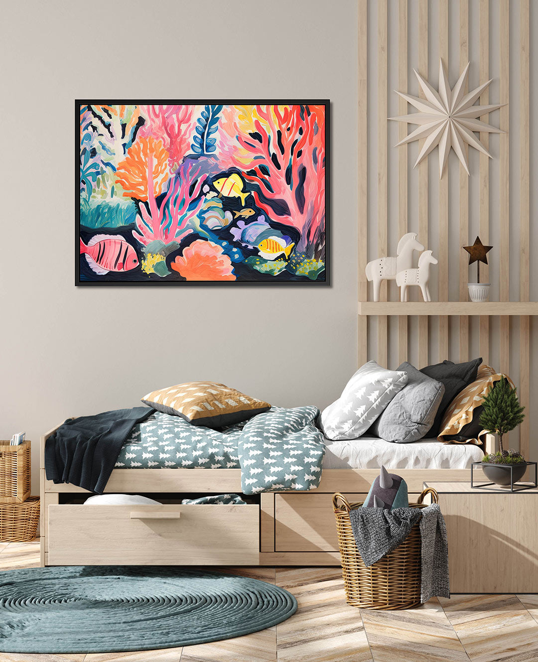 Kleurrijk onderwaterlandschap – Levendig – wanddecoratie in interieur