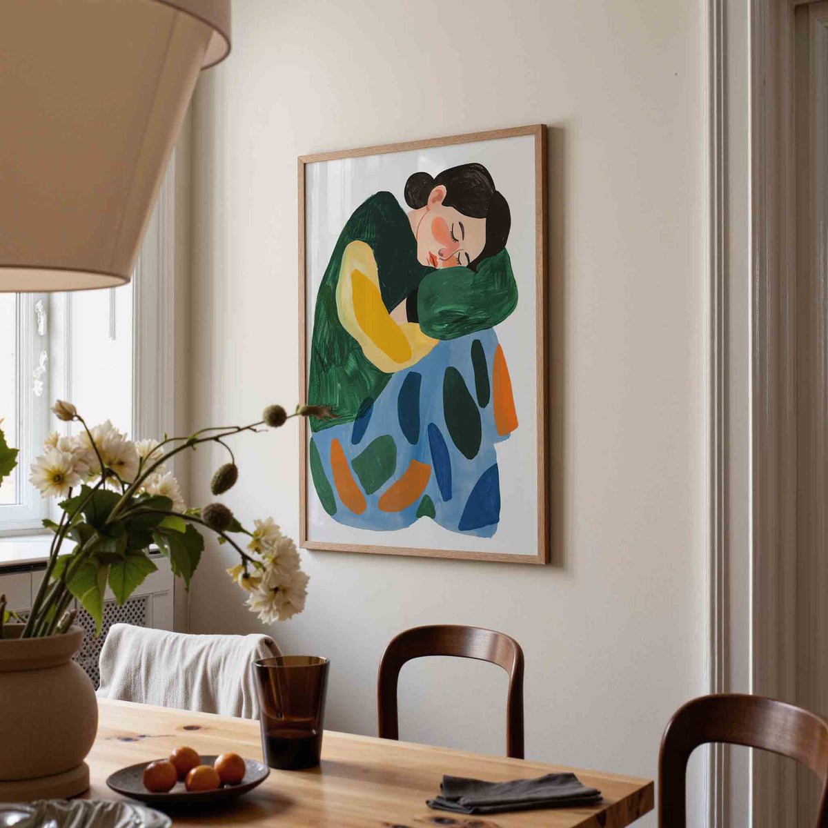 Slapende figuur – eigentijdse illustratie poster in staand formaat