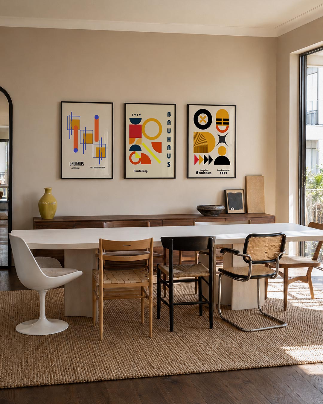 Vormen en kleurvlakken driedelige posterset – deze posterset in drie delen toont een speelse combinatie van rechthoeken en