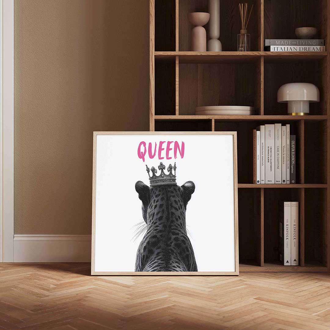 Luipaard met kroon – kleurrijke Pop Art poster in vierkant formaat