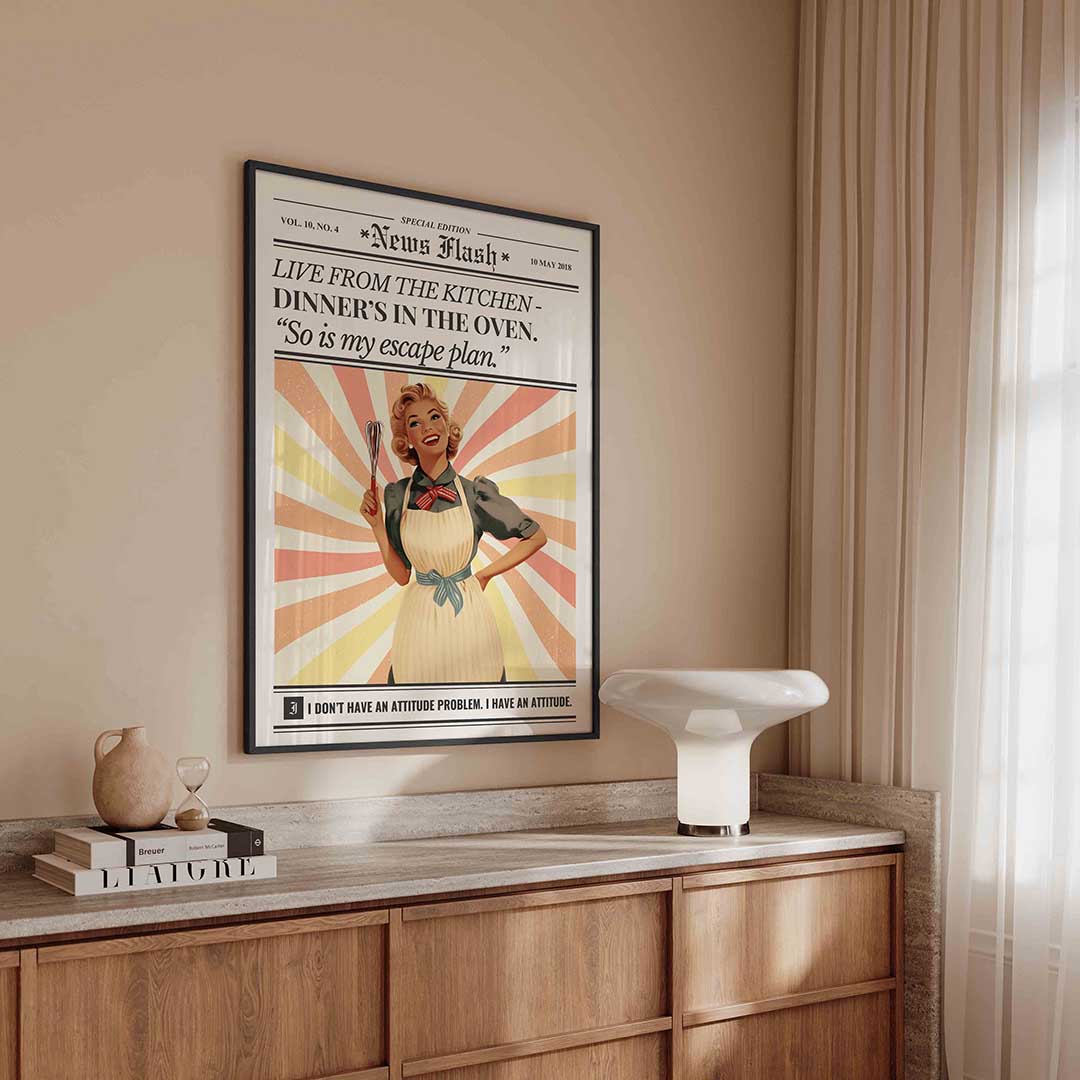 Vintage keuken – kleurrijke Pop Art poster in staand formaat