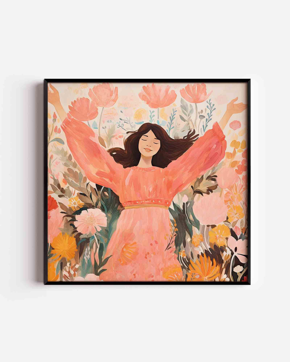 Vrouw in bloemen – vierkante kinderposter als wanddecoratie