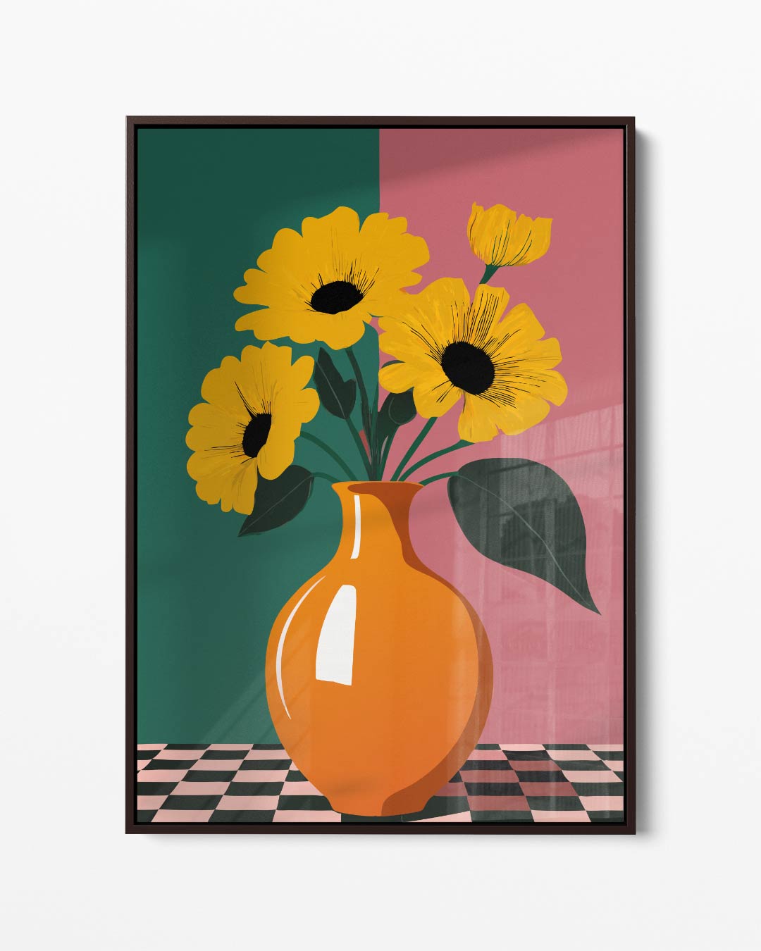 Zonnige Bloemen in Vaas – portret kunstwerk als wanddecoratie