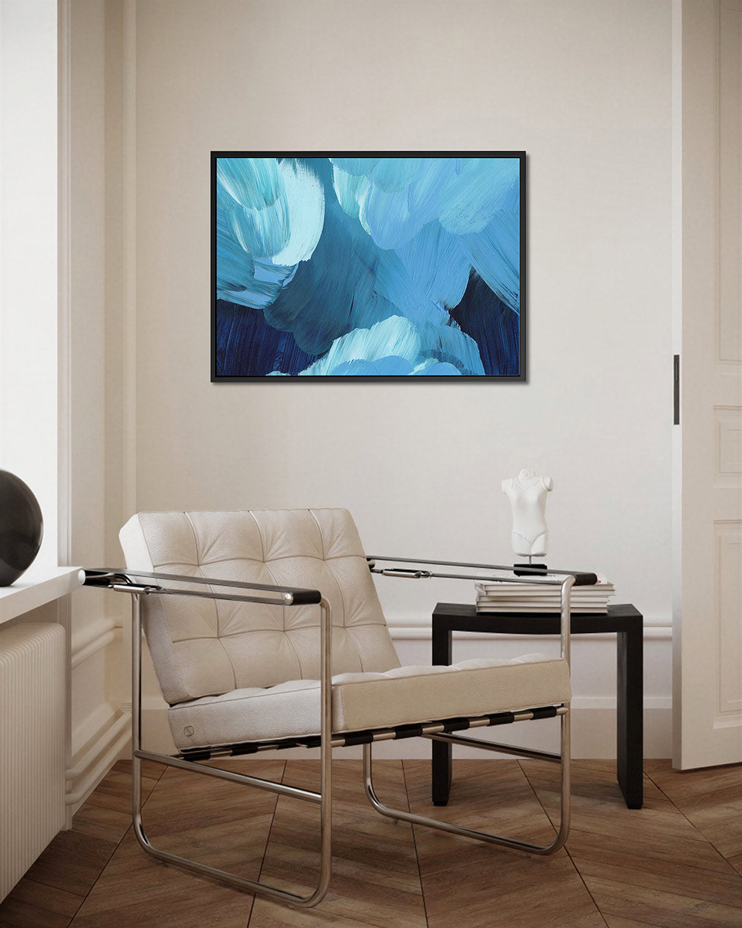 Dynamische blauwe beweging – Diverse – kunstwerk op canvas, dibond of plexiglas