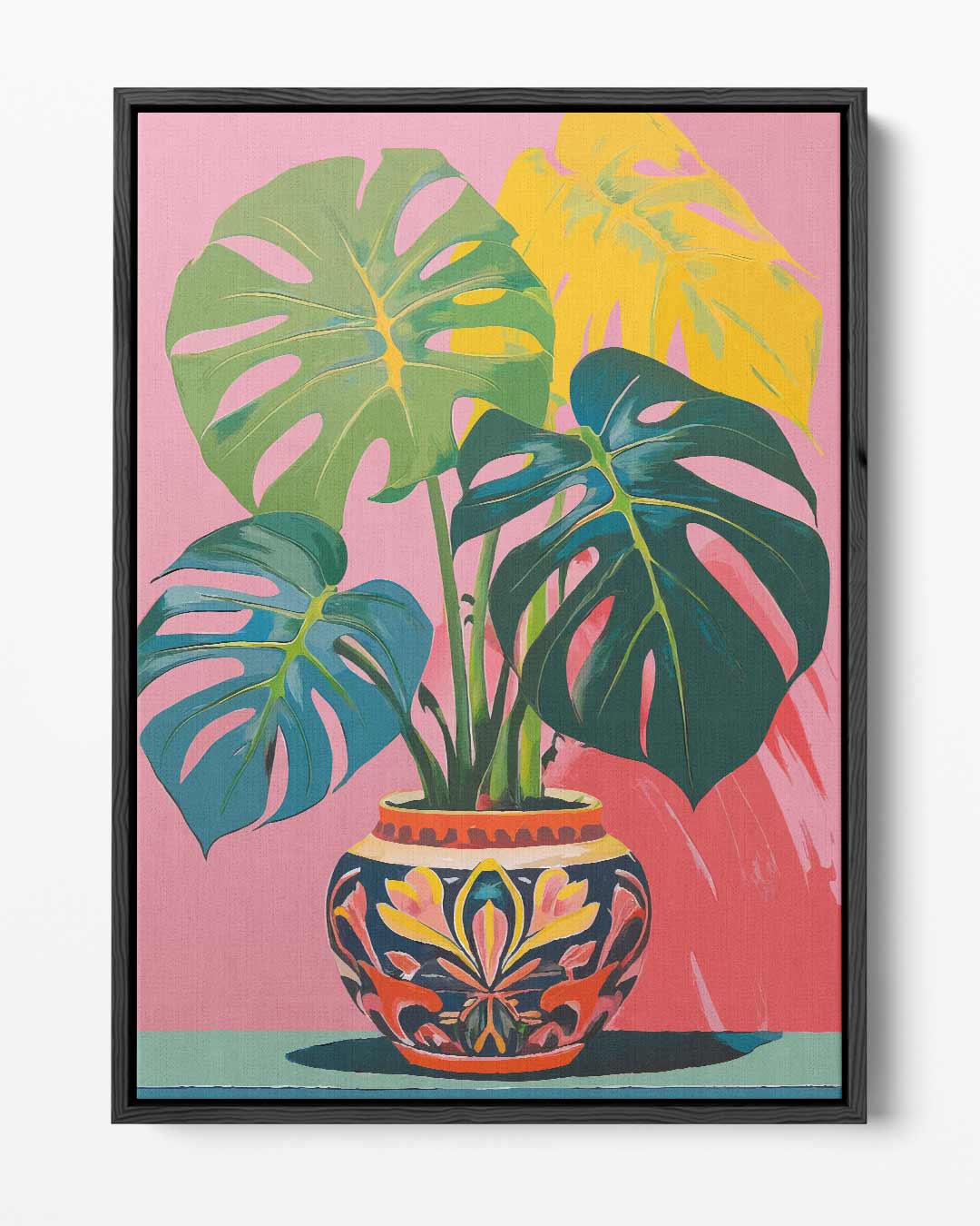 Tropische Monstera in Kleurrijke Pot – portret kunstwerk als wanddecoratie