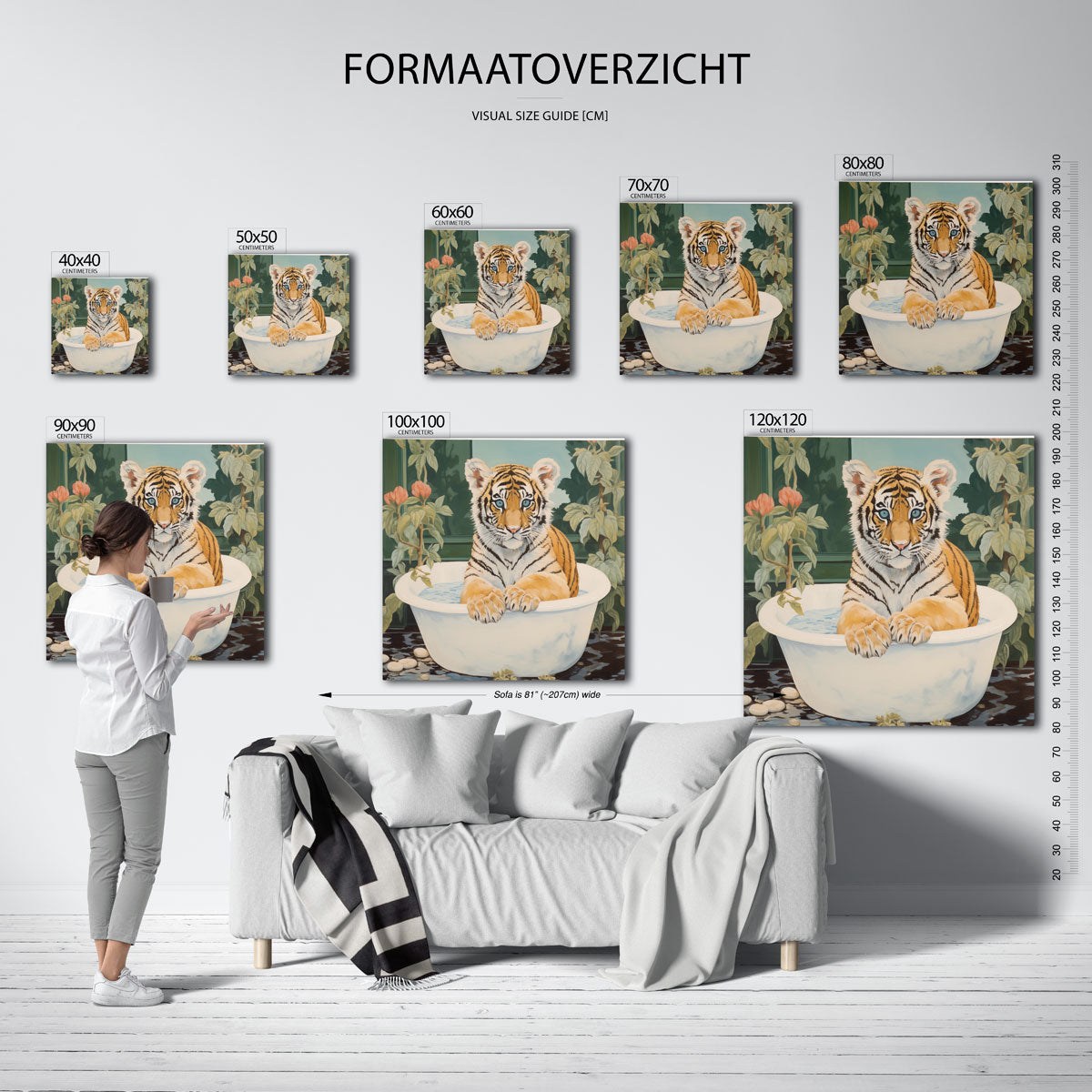 Tijger in bad – vierkante muurposter met dierenthema