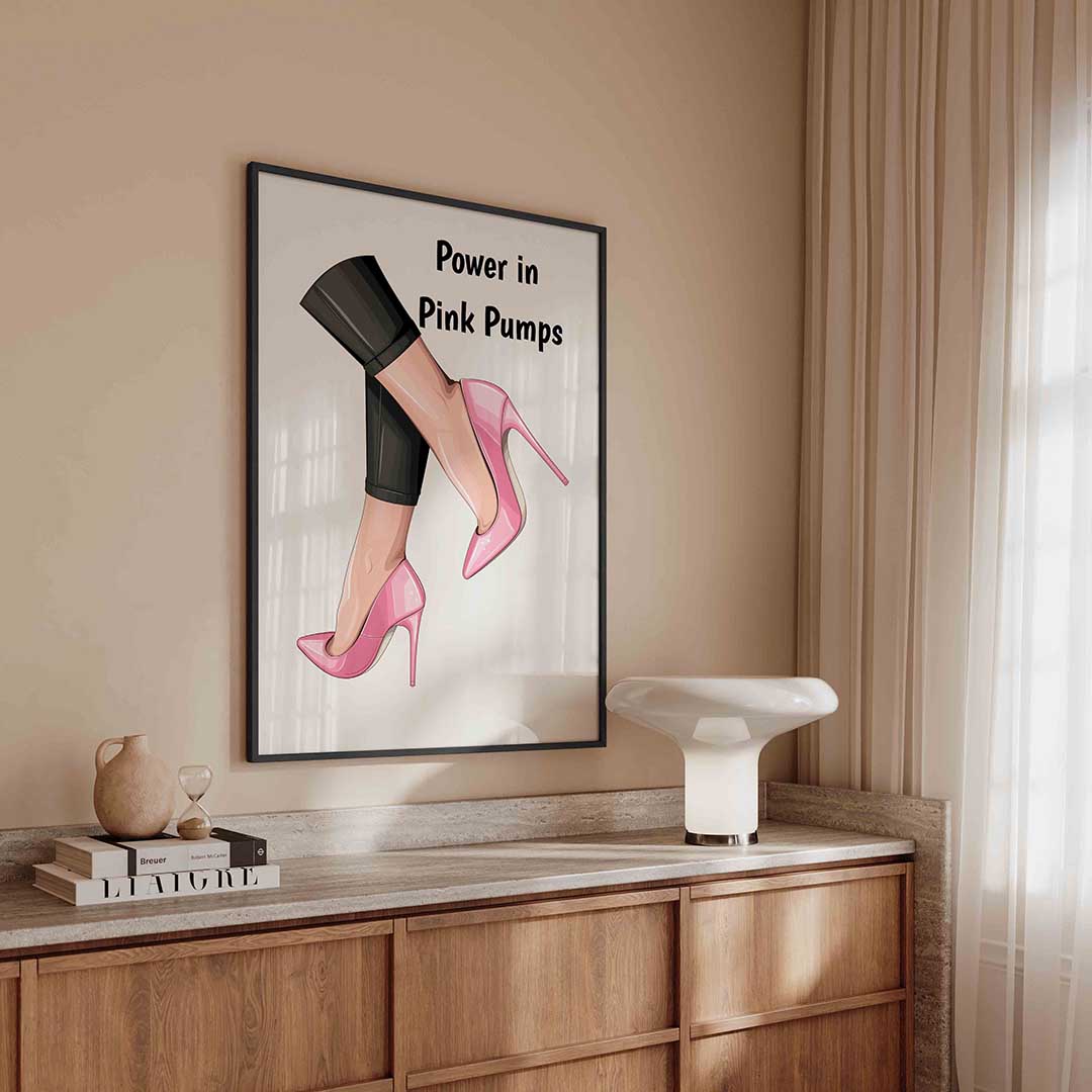 Roze pumps – kleurrijke Pop Art poster in staand formaat