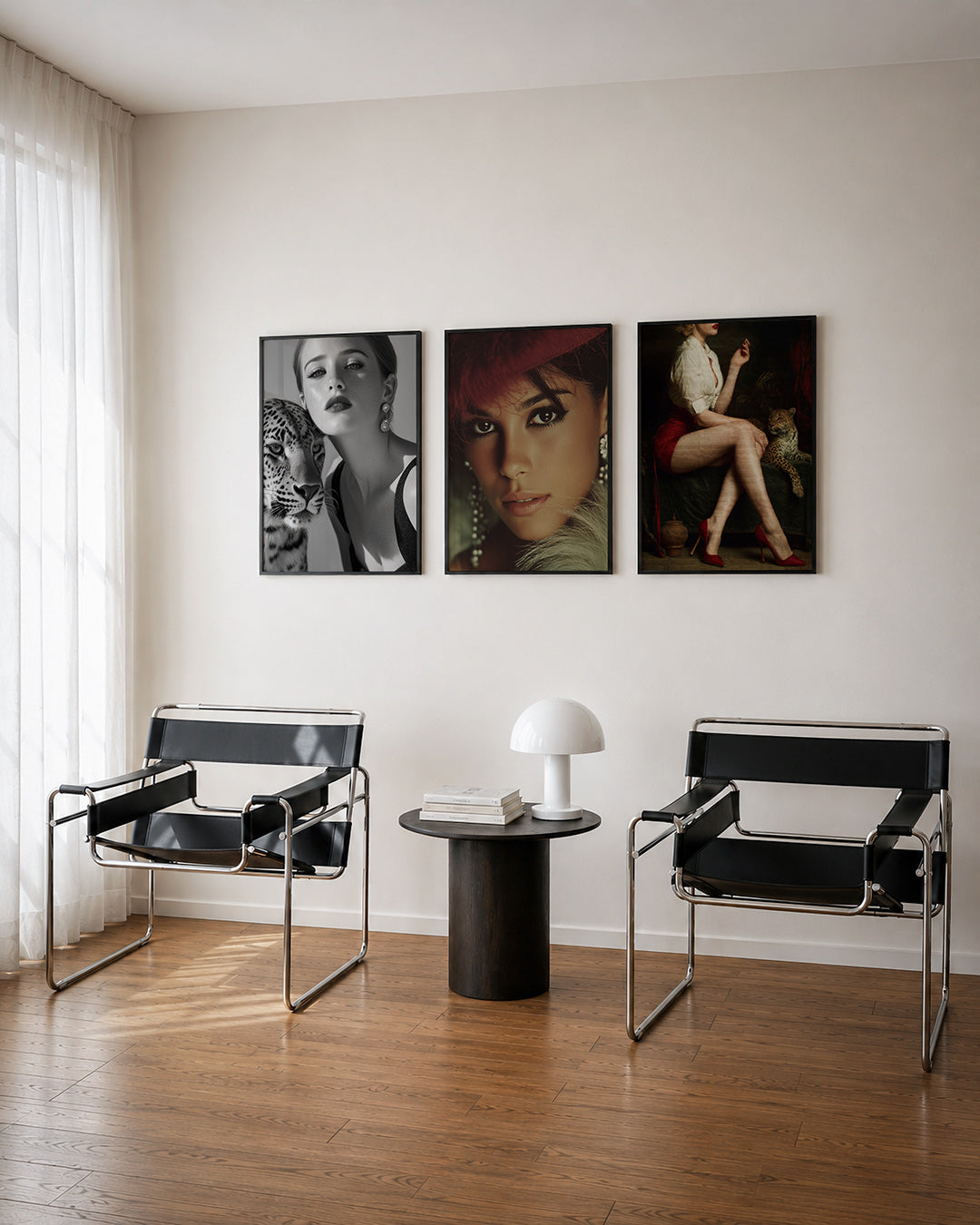 Abstract driedelige posterset – een abstracte posterset met donkere tinten en een rustige