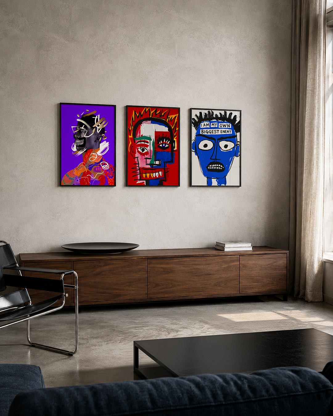 Kleurrijke vormenmix posterset – tweede productweergave – een levendig portret met een mix van felle kleuren en