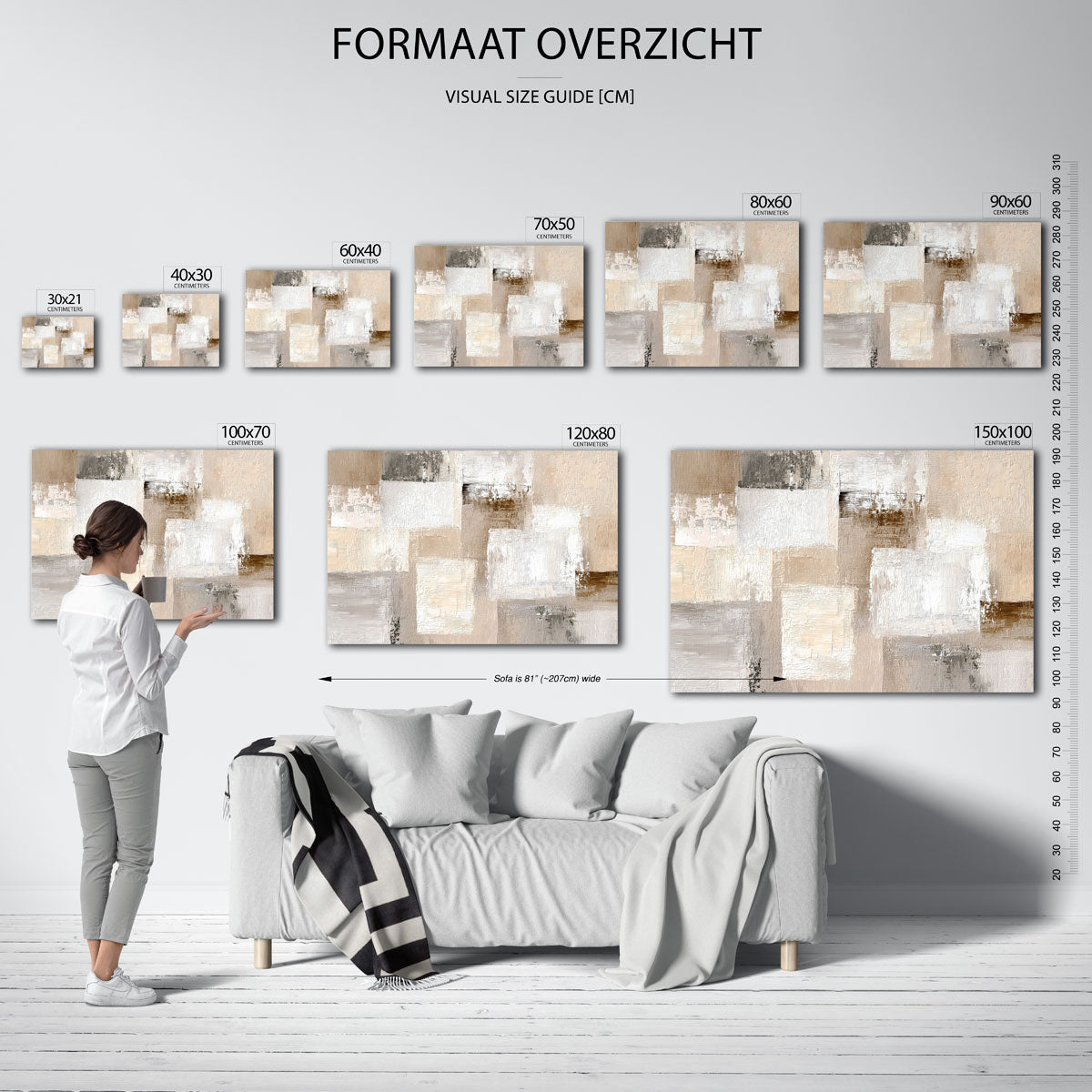Abstracte beige en witte vlakken – liggende muurposter met abstracte vormen