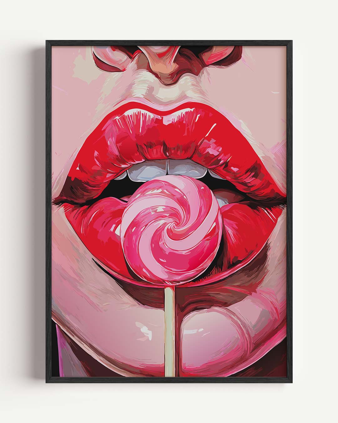 Pop Art Lippen met Lolly – zomer portret poster als wanddecoratie