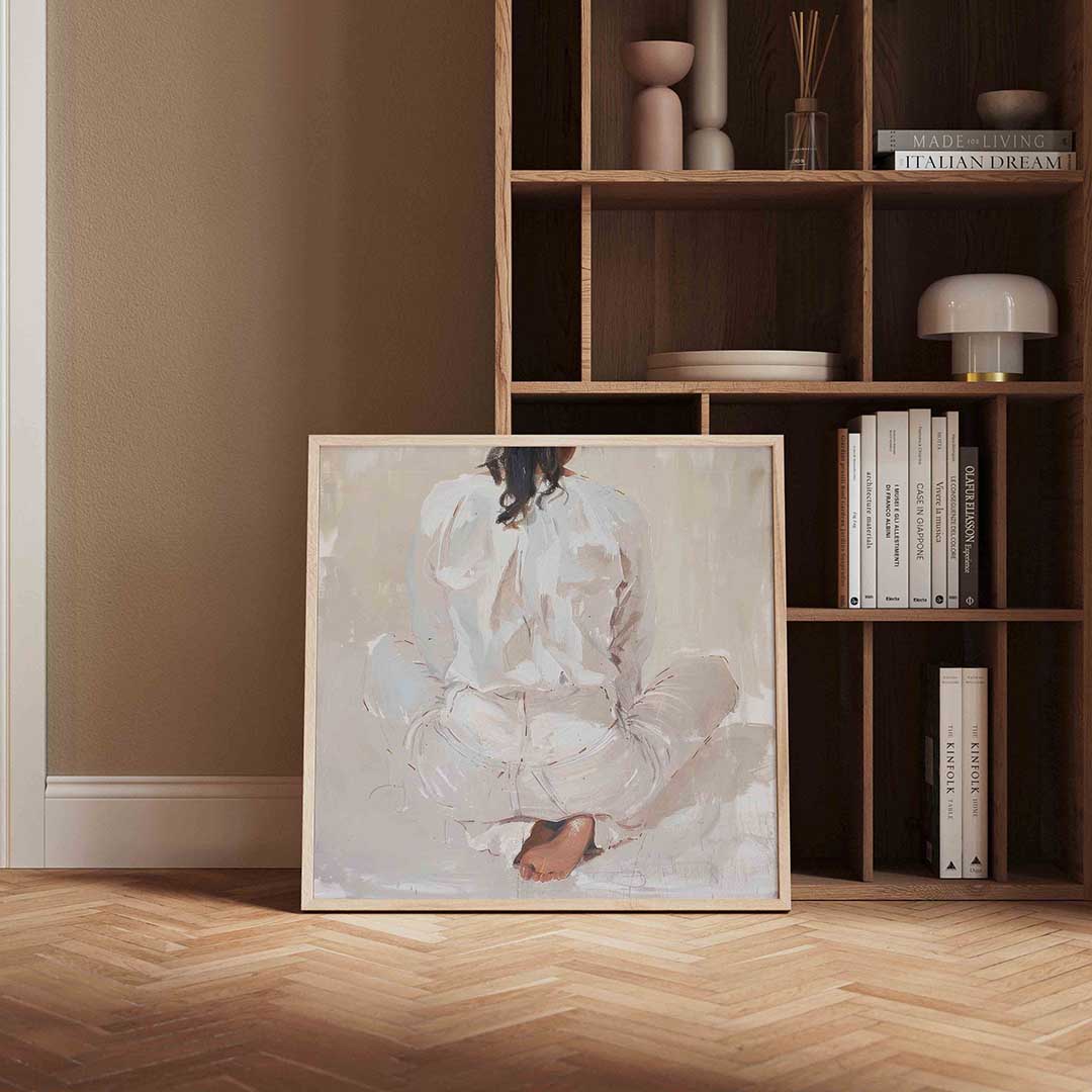 Zittende figuur – vierkante design wanddecoratie van WallArtistic