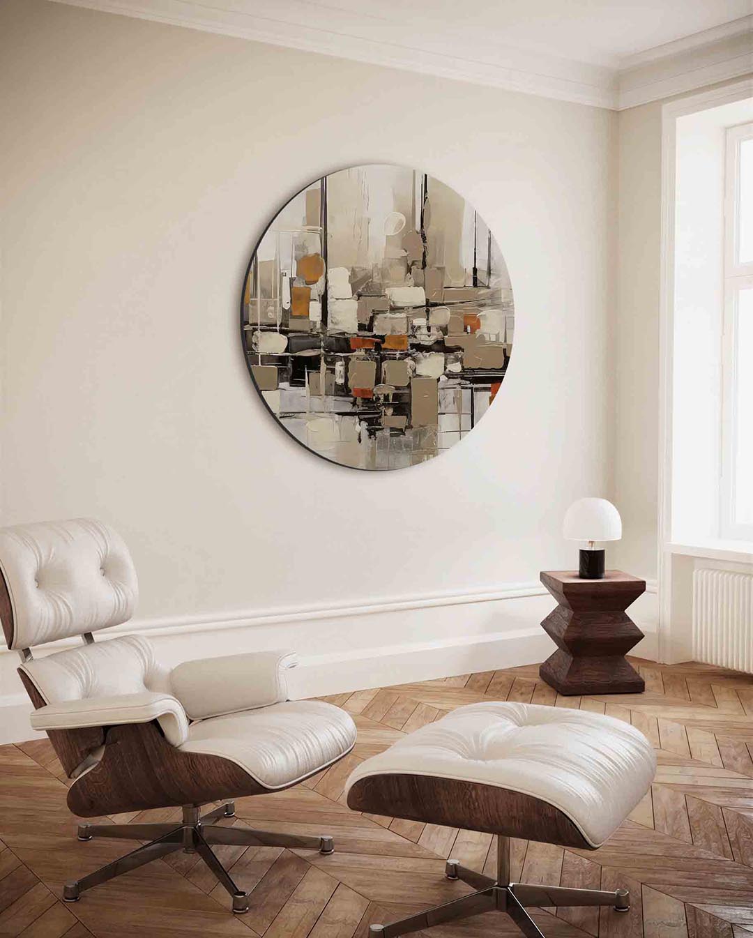 Abstracte vormen – ronde wanddecoratie met abstract ontwerp