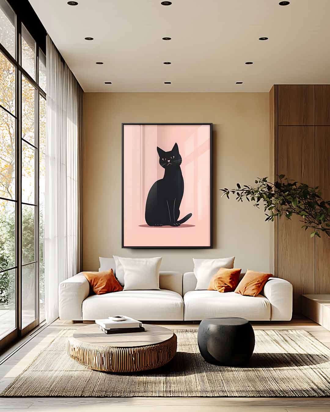 Stijlvolle Zwarte Kat Illustratie – plexiglas wanddecoratie in portret formaat
