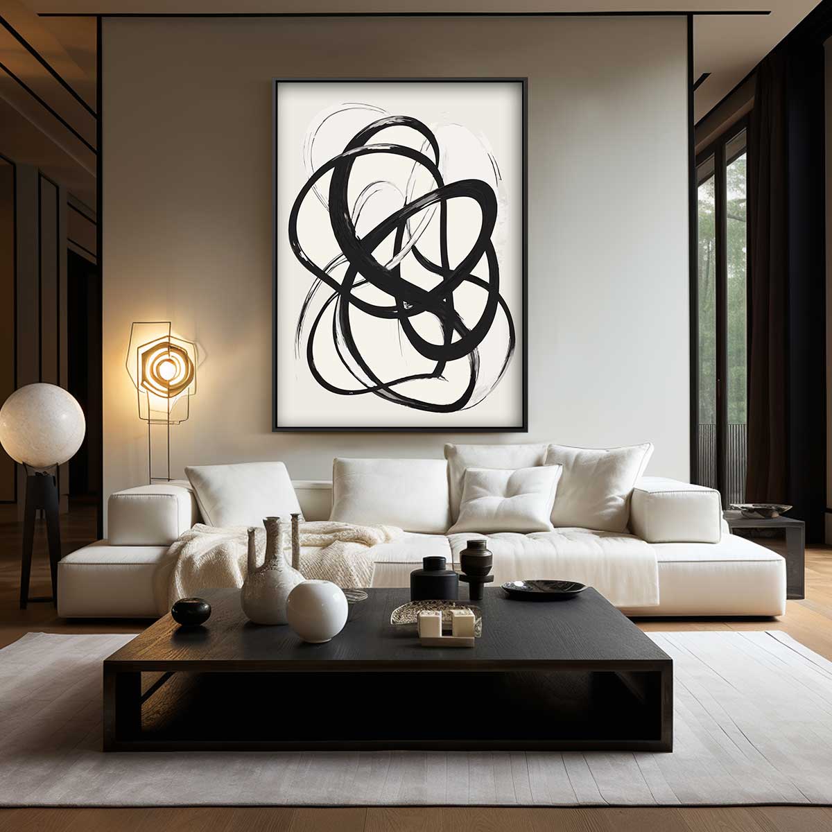 Abstracte Zwarte Lijnen – modern portret kunstwerk van WallArtistic