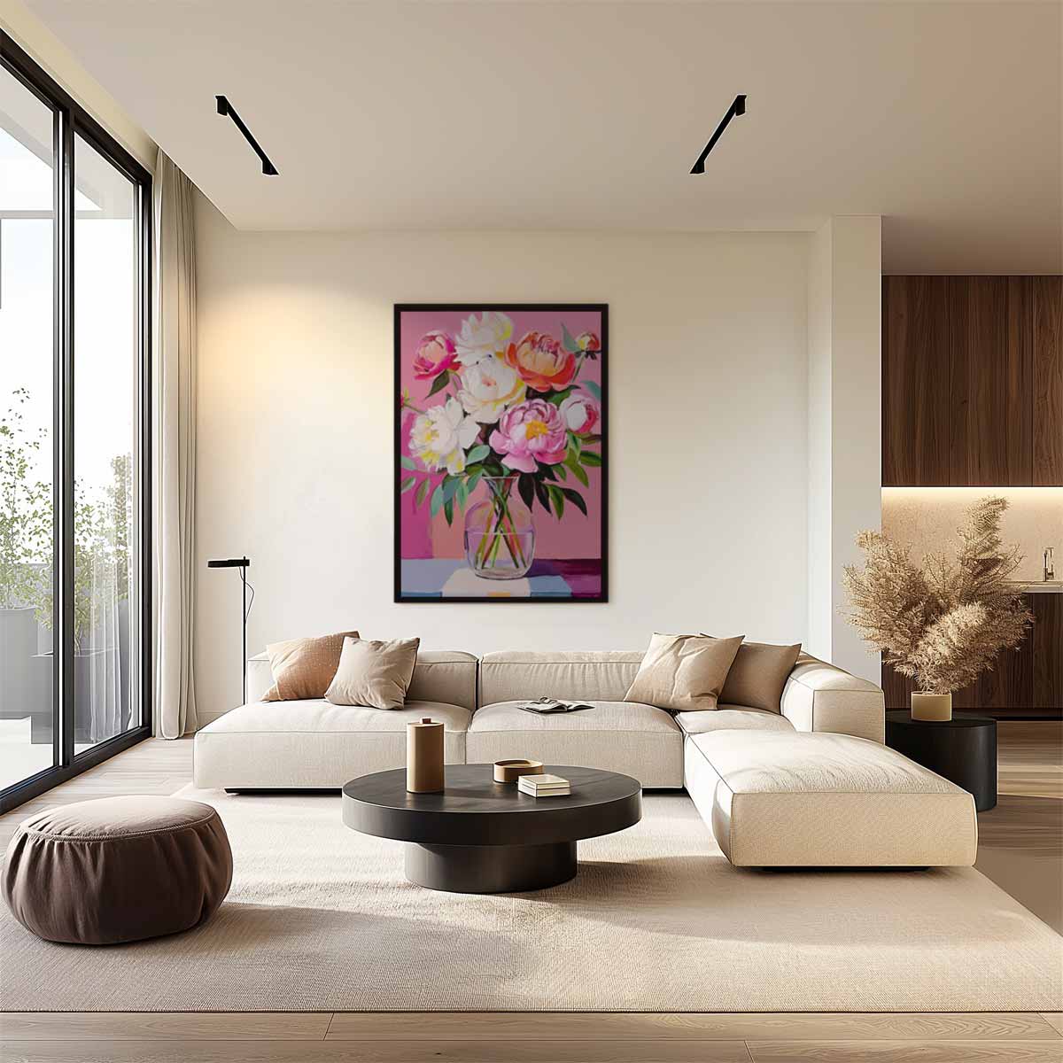 Vrolijke Bloemenpracht in Vaasje – staand kunstwerk voor modern interieur