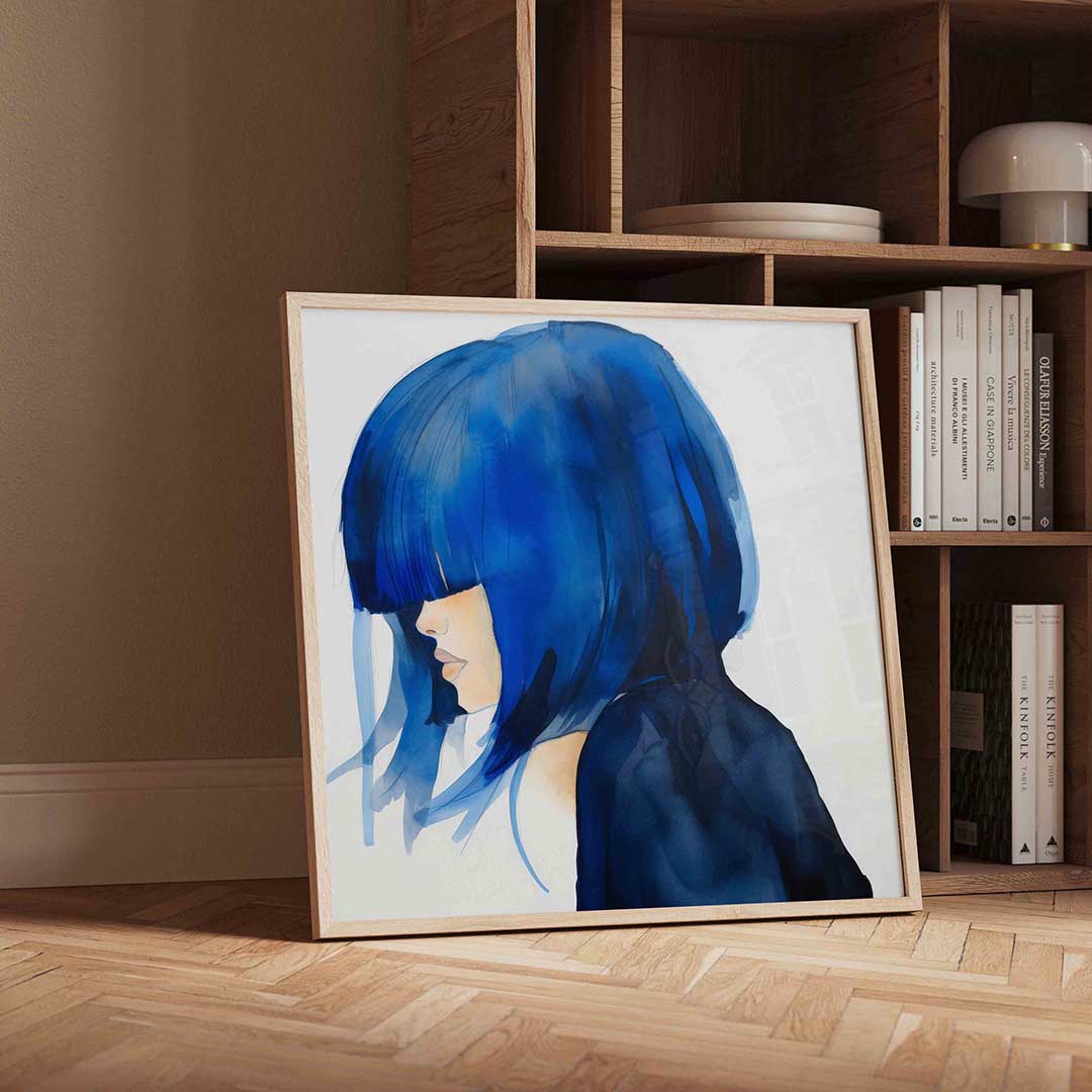 Blauw kapsel – geïllustreerde wandkunst als vierkante poster