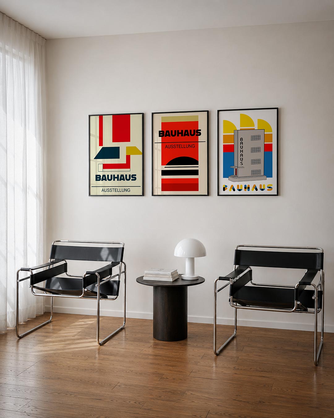 Kleurvlakken en lijnen driedelige posterset – deze posterset in drie delen toont een dynamisch spel van rechthoeken en lijnen