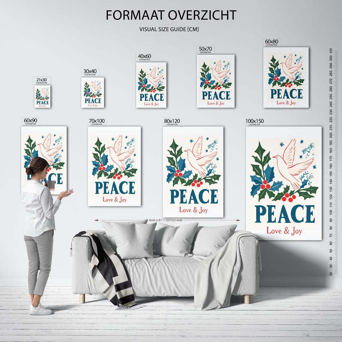 Vredesduif en hulst – staande muurposter voor kerst