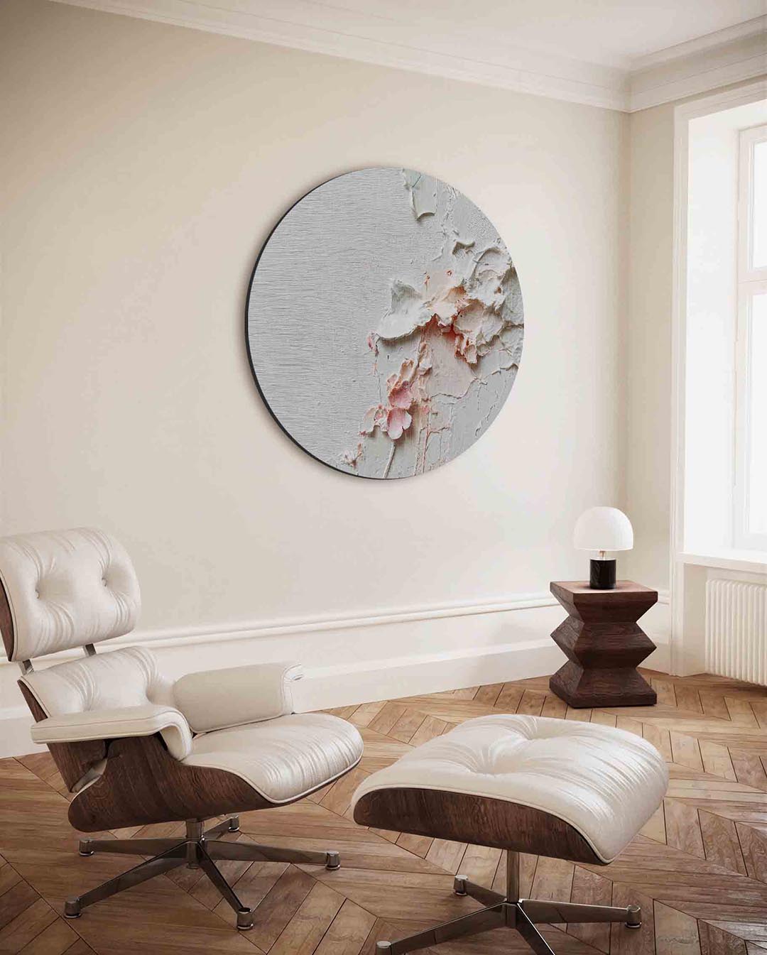 Textuur en kleur – moderne ronde wanddecoratie met vrouwelijk portret