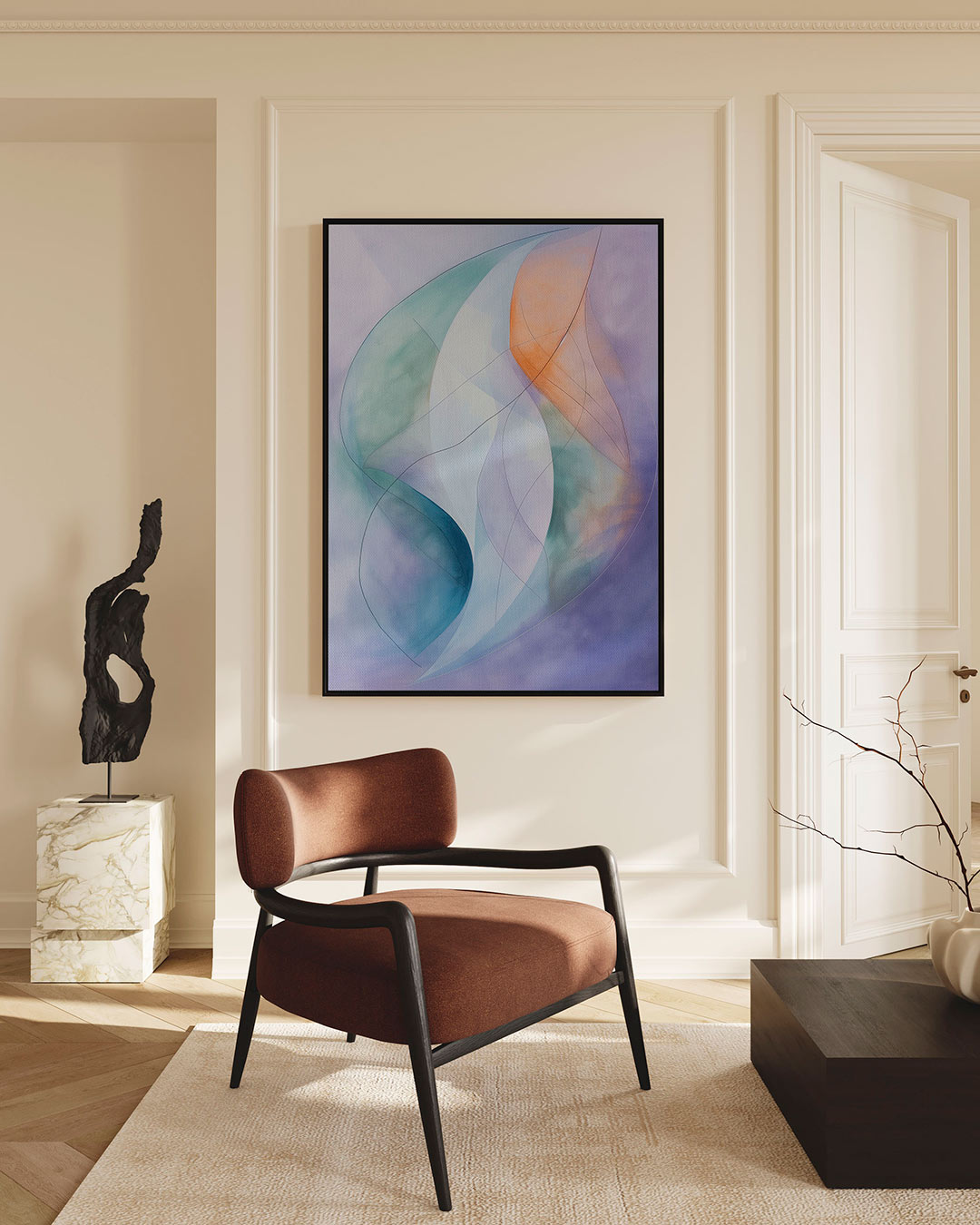 Vloeiende lijnen – staand wanddecoratie kunstwerk