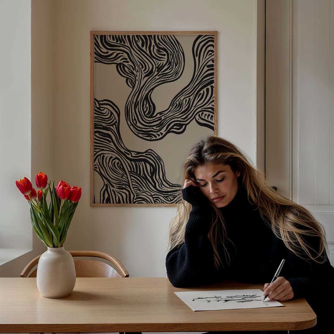 Abstracte Golvende Lijnen – staande muurposter met abstracte vormen